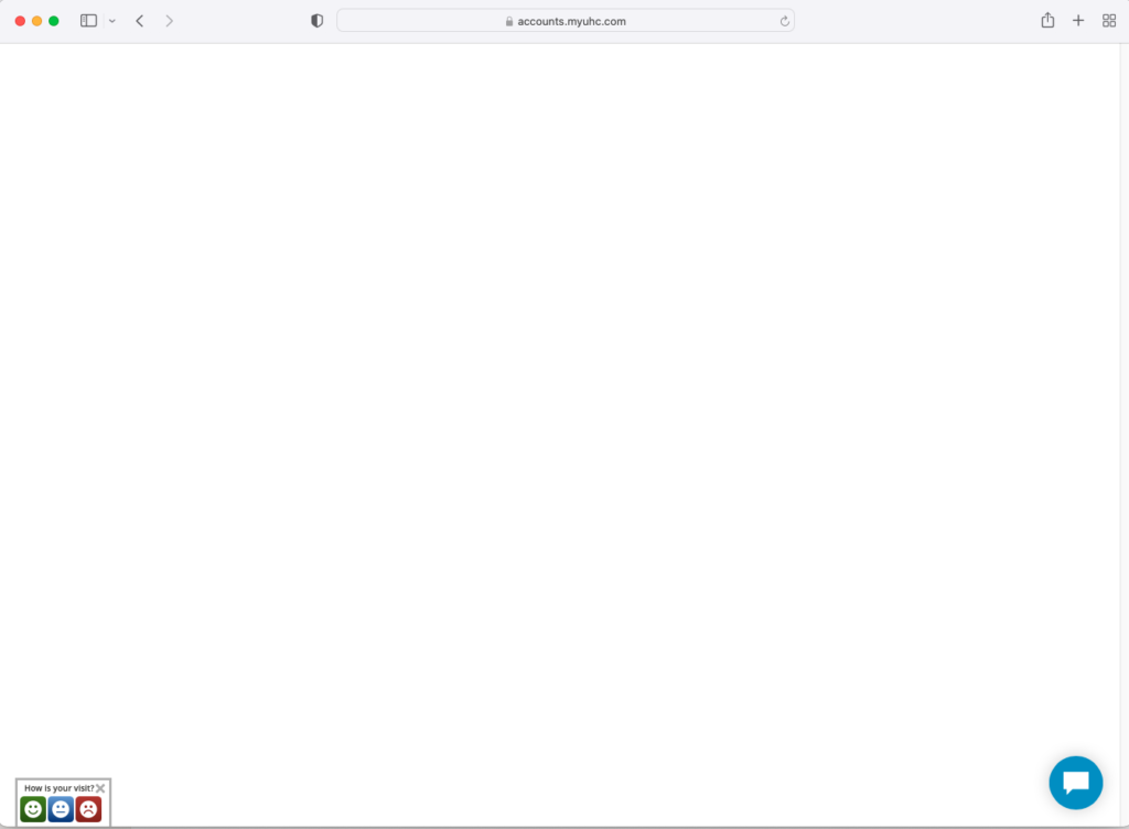 Screen shot of the UHC website after attempting login, screen is blank.